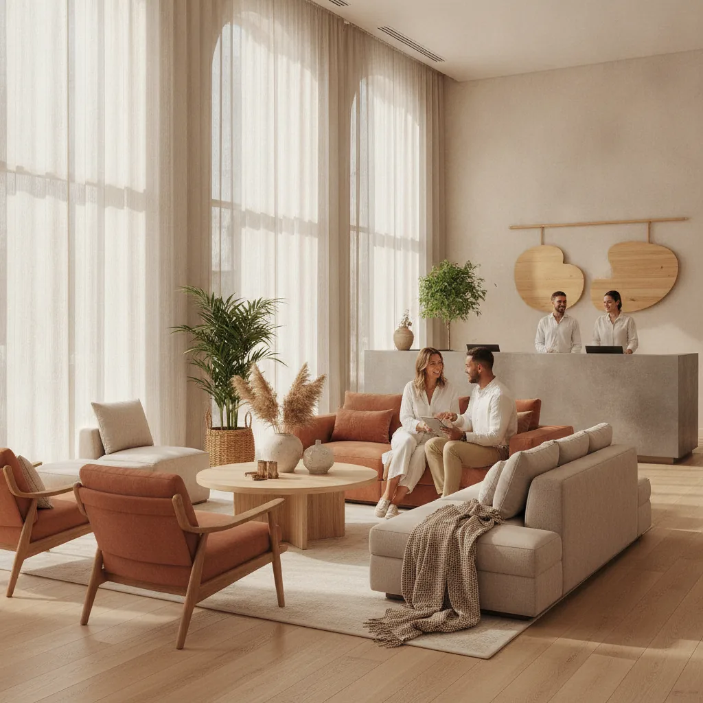 Warm, upscale hospitality aesthetic