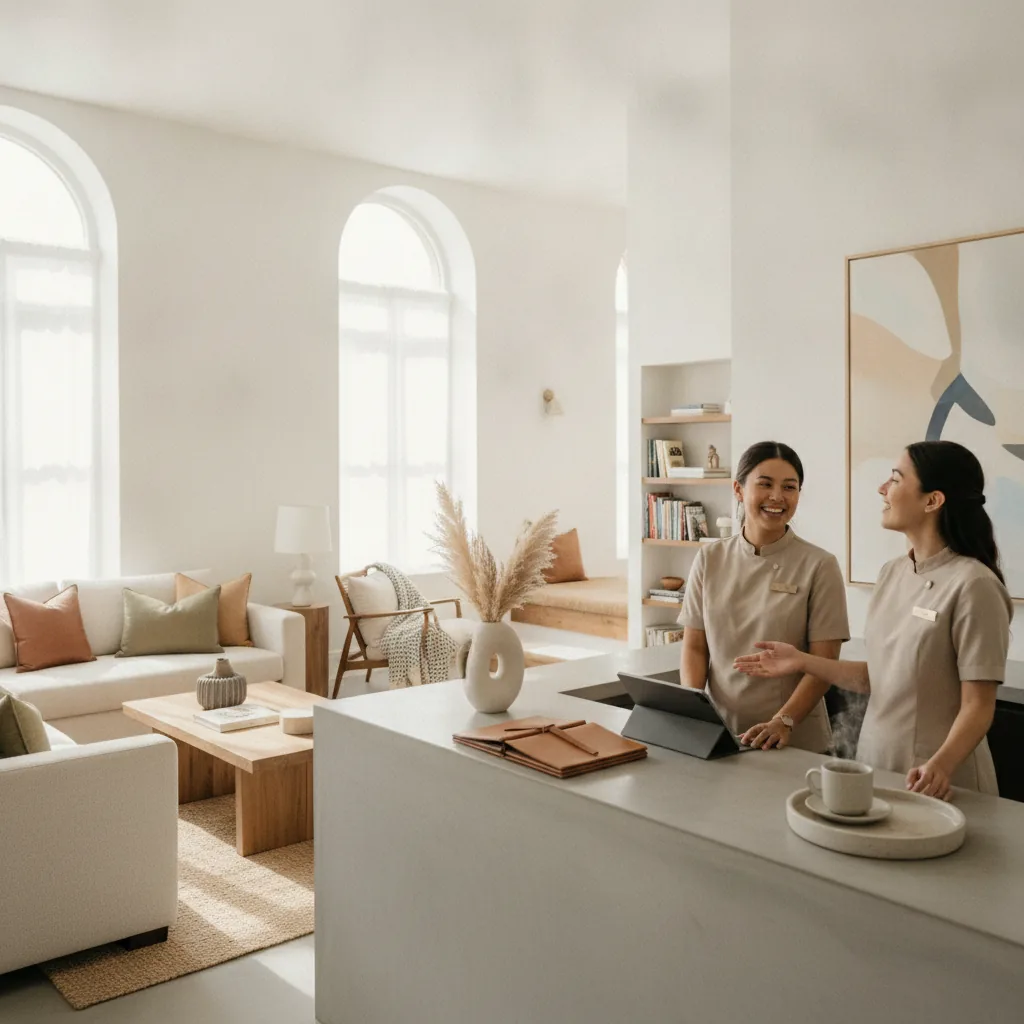 Warm, upscale hospitality aesthetic